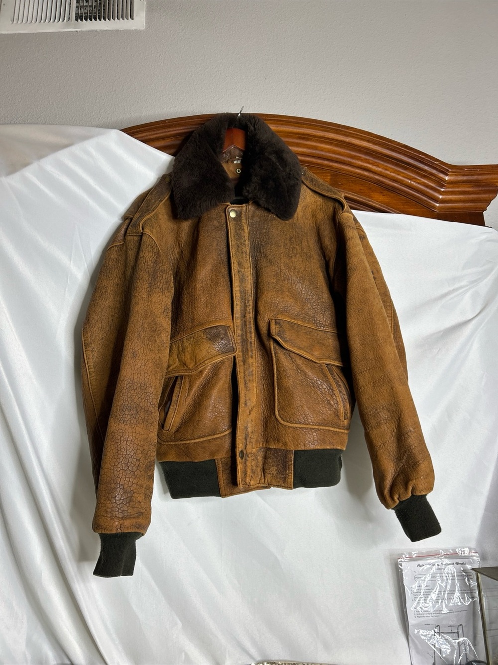 Vintage Distressed Leather Flight Jacket with removable collar 1980’s retro WOW